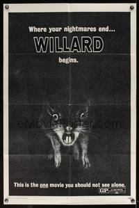 8b733 WILLARD teaser 1sh '71 creepy close up of Bruce Davison's pet rat showing teeth!