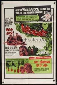 8b735 WITCHCRAFT/HORROR OF IT ALL 1sh '64 Lon Chaney Jr., Pat Boone, spine-tinglers!