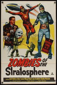 8b749 ZOMBIES OF THE STRATOSPHERE  1sh '52 cool art of aliens with guns including Leonard Nimoy!