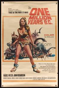 8c131 ONE MILLION YEARS B.C. 40x60 '66 full-length sexiest prehistoric cave woman Raquel Welch!