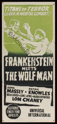 8c292 FRANKENSTEIN MEETS THE WOLF MAN Aust daybill R60s cool art of monsters battling!