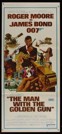 8c310 MAN WITH THE GOLDEN GUN Aust daybill '74 art of Roger Moore as James Bond by Robert McGinnis