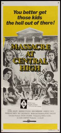 8c311 MASSACRE AT CENTRAL HIGH Aust daybill '76 Carradine, get those kids the hell out of there!