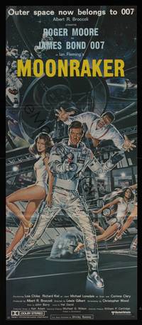 8c314 MOONRAKER Aust daybill '79 art of Roger Moore as James Bond & sexy babes in space by Gouzee!