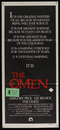 8c317 OMEN Aust daybill '76 Gregory Peck, Lee Remick, Satanic horror, our final warning!