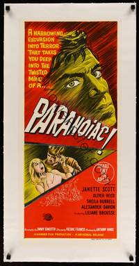 8c044 PARANOIAC linen Aust daybill '63 an excursion that takes you deep into its twisted mind!
