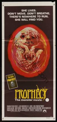 8c322 PROPHECY Aust daybill '79 John Frankenheimer, art of monster in embryo by Paul Lehr!