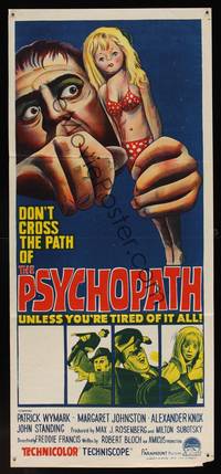 8c323 PSYCHOPATH Aust daybill '66 written by Robert Bloch, bizarre horror artwork!