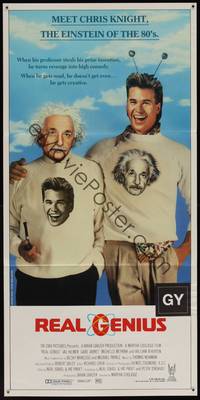 8c324 REAL GENIUS Aust daybill '85 wacky image of Val Kilmer & Einstein, sci-fi comedy!