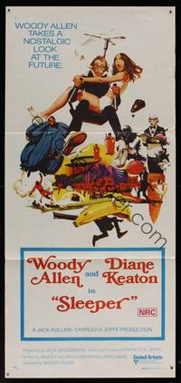 8c330 SLEEPER Aust daybill '74 Woody Allen, Diane Keaton, wacky sci-fi comedy art by McGinnis!