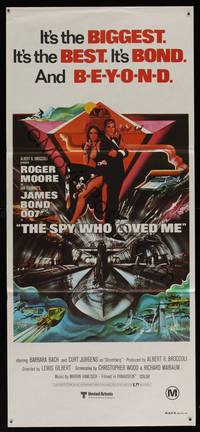 8c333 SPY WHO LOVED ME Aust daybill '77 art of Roger Moore as James Bond by Bob Peak!