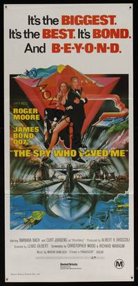 8c334 SPY WHO LOVED ME Aust daybill R80s art of Roger Moore as James Bond by Bob Peak!