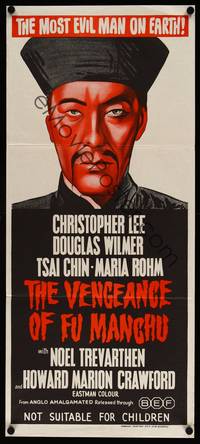 8c343 VENGEANCE OF FU MANCHU Aust daybill '67 art of Asian villain Christopher Lee!