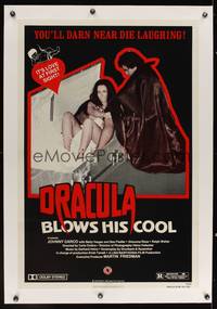8c022 DRACULA BLOWS HIS COOL linen 1sh '82 vampire fashion photographer, wacky girl in coffin!