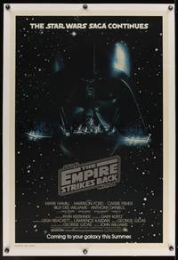 8c025 EMPIRE STRIKES BACK linen advance 1sh '80 George Lucas classic, cool image of Darth Vader!