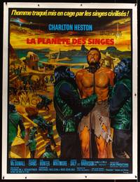 8c056 PLANET OF THE APES linen French 1p '68 different art of Charlton Heston by Jean Mascii!