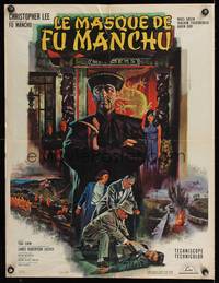 8c180 FACE OF FU MANCHU French 23x31 '65 art of Asian villain Christopher Lee by Jean Mascii!
