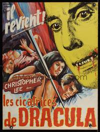 8c184 SCARS OF DRACULA French 23x30 '70 great c/u art of vampire Christopher Lee, Hammer horror!