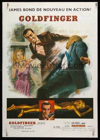 8c181 GOLDFINGER French 17x24 R70s different art of Sean Connery as James Bond 007 by Jean Mascii!