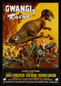 8c165 VALLEY OF GWANGI German '69 Ray Harryhausen, great artwork of cowboys vs dinosaurs!