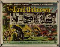 8c101 LAND UNKNOWN 1/2sh '57 a paradise of hidden terrors, great art of dinosaurs by Ken Sawyer!