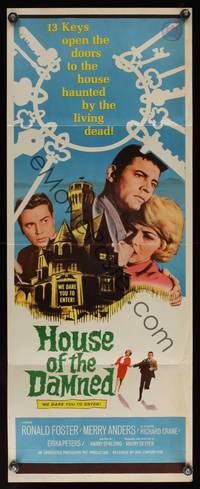 8c063 HOUSE OF THE DAMNED insert '63 Ronald Foster, wild wacky haunted house horror!