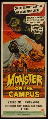 8c072 MONSTER ON THE CAMPUS insert '58 science blunders, beast seeks body of living man!!
