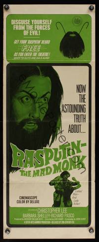 8c076 RASPUTIN THE MAD MONK insert '66 close up of crazed Christopher Lee, wacky free beard offer!