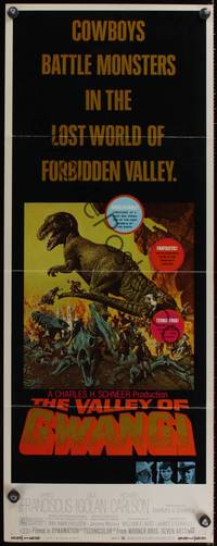 8c084 VALLEY OF GWANGI insert '69 Ray Harryhausen, great artwork of cowboys battling dinosaurs!