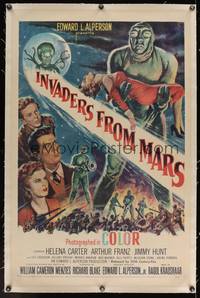 8c002 INVADERS FROM MARS linen 1sh '53 classic, hordes of green monsters from outer space!