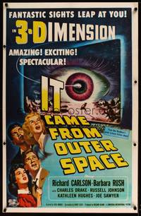 8c475 IT CAME FROM OUTER SPACE 1sh '53 Jack Arnold classic 3-D sci-fi, cool art by Joseph Smith!