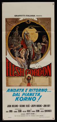 8c219 FLESH GORDON Italian locandina '75 sci-fi spoof, wacky erotic super hero art by George Barr!