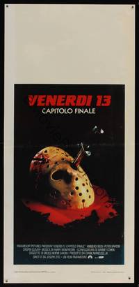 8c220 FRIDAY THE 13th - THE FINAL CHAPTER Italian locandina '84 c/u hockey mask w/knife in it!