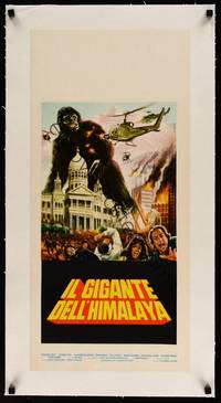 8c049 GOLIATHON linen Italian locandina '77 art of mob of people running from huge ape smashing city