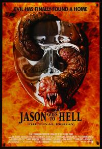 8c527 JASON GOES TO HELL DS 1sh '93 Friday the 13th, creepy worm w/teeth in mask image!