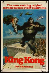 8c476 KING KONG teaser 1sh '76 John Berkey art of BIG Ape on the Twin Towers!