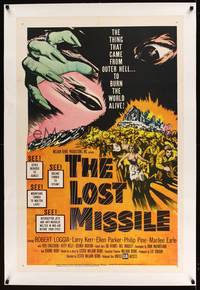 8c016 LOST MISSILE linen 1sh '58 horror of horrors from outer Hell comes to burn the world alive!