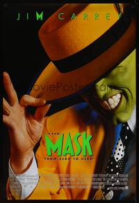 8c535 MASK DS style B 1sh '94 great super close up of wacky Jim Carrey in full make-up!