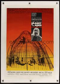 8c020 PLANET OF THE APES linen 1sh '68 Charlton Heston, classic sci-fi, cool image of caged humans!