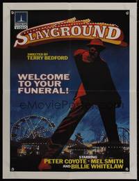 8c575 SLAYGROUND 19x25 video poster '83 welcome to your funeral, cool carnival artwork!