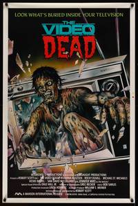 8c487 VIDEO DEAD int'l 1sh '87 great horror art of zombie coming out of TV set by Joann!