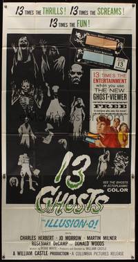 8d042 13 GHOSTS 3sh '60 William Castle, great art of all the spooks, cool horror in ILLUSION-O!