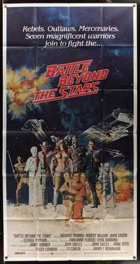 8d044 BATTLE BEYOND THE STARS 3sh '80 Richard Thomas, Robert Vaughn, Gary Meyer sci-fi art!