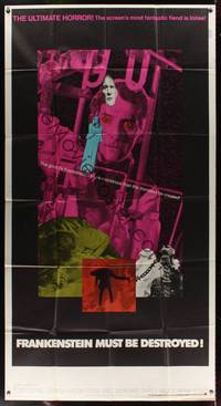 8d057 FRANKENSTEIN MUST BE DESTROYED int'l 3sh '70 Peter Cushing is more monstrous than his monster!