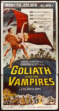 8d058 GOLIATH & THE VAMPIRES 3sh '64 Maciste Contro il Vampiro, cool fantasy horror art!