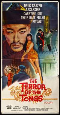 8d070 TERROR OF THE TONGS 3sh '61 cool art of Asian villain Chris Lee, drug-crazed assassins!
