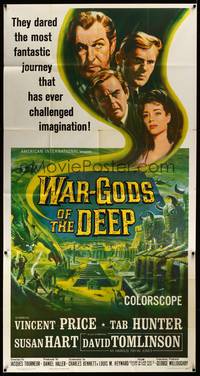 8d072 WAR-GODS OF THE DEEP 3sh '65 Vincent Price, Jacques Tourneur underwater sci-fi!