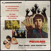 8d038 PRIVILEGE 6sh '67 Jean Shrimpton, a shocking movie of a pop singer who makes it big!