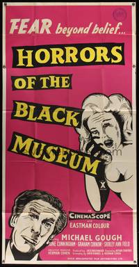 8d034 HORRORS OF THE BLACK MUSEUM English 3sh '59 June Cunningham has FEAR beyond belief!