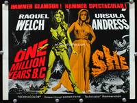 8d036 ONE MILLION YEARS B.C./SHE English LC '60s Raquel Welch & Ursula Andress, sexy double-bill!